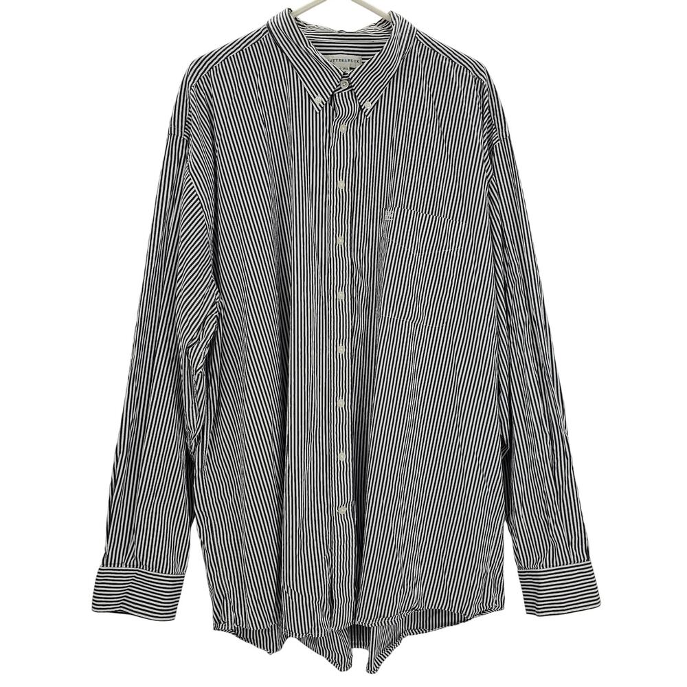 Cutter & Buck Mens size 3X Tall Long Sleeve Stripe Button Down Shirt Black/White